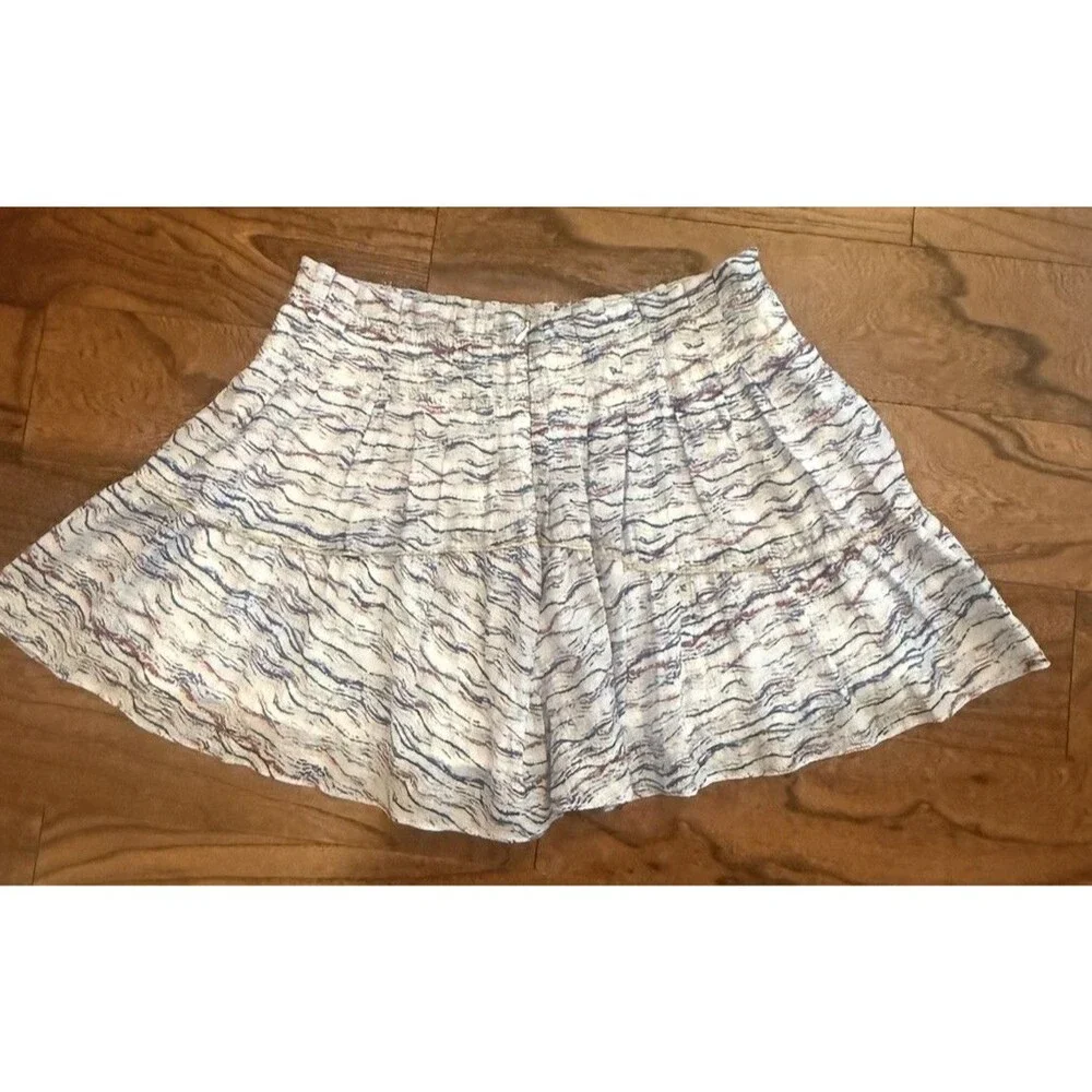 Free People White Blue Red Abstract Tiered‎ Lined A-Line Mini Skirt Size S